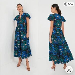 Oliphant -NWT - size small beautiful print Blue and Green Patterned Dress